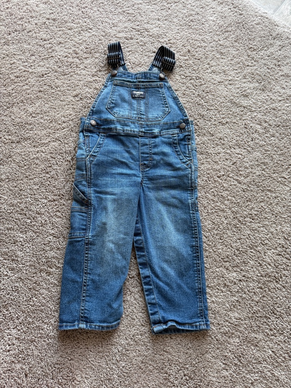 OshKosh B'gosh Dark Blue Denim Overalls elastic striped suspenders for Kids